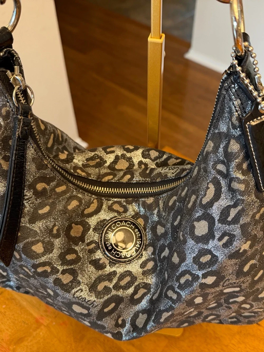 Authentic Rare Coach Ocelot Print Metallic Hobo Bag F21063